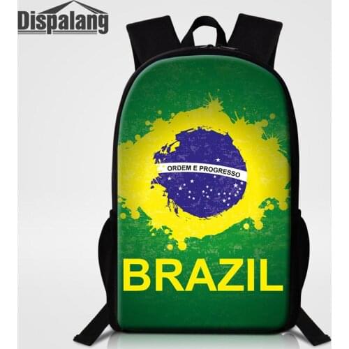 Fashion Soccers Print School Bags for Teenager Boys Brazil Flag Style Bookbags Double Shoulder Backpack Casual Daypack Mochila
