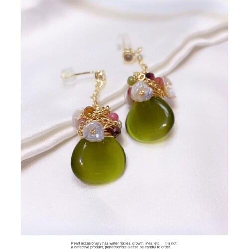 S925 Silver Drop Earrings for Women Green Peridot Palace Personality S925 Needle Earrings Fine Jewelry Elegant Pearl Earring