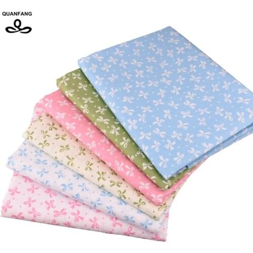 QUANFANG bowknot series Twill Cotton Fabric For DIY Quilting Sewing Baby Childrens Sheet Pillow Material 50x160cm or 50x80cm