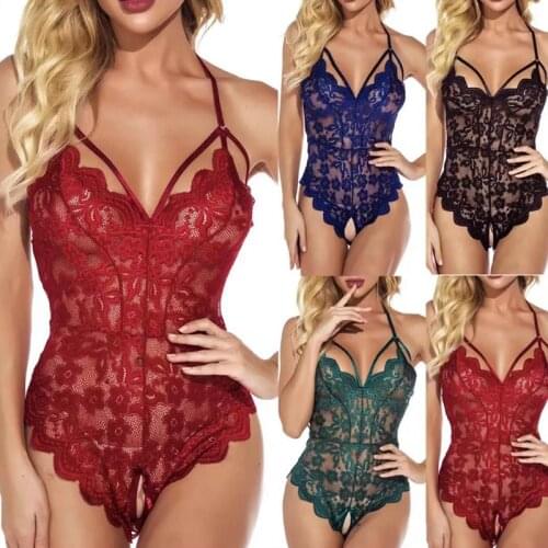 Sexy lingerie Jumpsuit Women Lace Lingerie Hollow Out Bodysuit Blackless Open Crotch Pajamas lingerie femme lingerie femme sexy