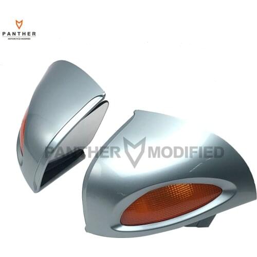 Silver Motorcycle Rear View Mirrors with Turn Signal Cover Case for BMW R1100 RT R1100 RTP R1150 RT