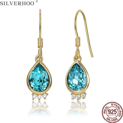 SILVERHOO 925 Sterling Silver Drop Earrings For Women Demon Eyes Austria Crystal With 5A+ Cubic Zircon CZ Earring Fine Jewelry