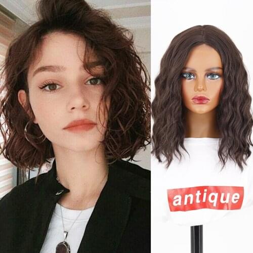 Synthetic Shoulder Length Wig Short Water Wave Wigs For Women Ombre Brown Pink Black Gray Daily Use