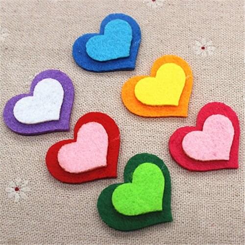 Mix Colors 30pcs/lot Handmade Cute Heart Patches Felt Accessories for DIY Scrapbooking,35mm
