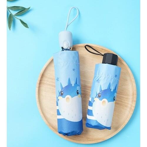 Cute Cartoon Folding Umbrella Animal Blue Automatic Sun Umbrella UV Protection Students Parasol Mini Windproof Fold Umbrella
