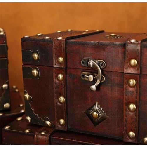 Treasure Chest Vintage Wooden Storage Box Antique Style Jewelry Organizer for Je 203F