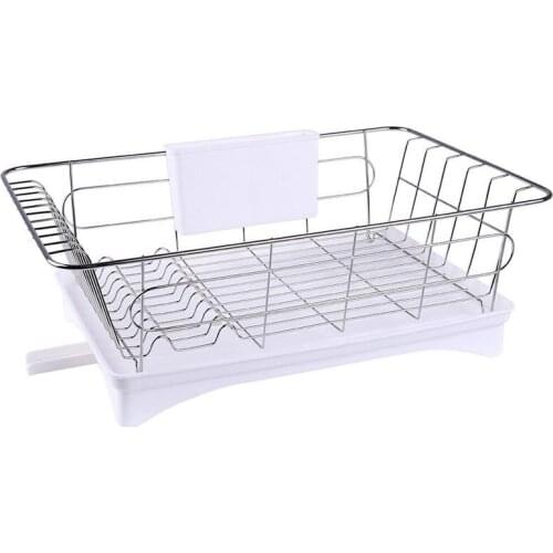 Stainless Steel Dish Drainer Drying Rack With 3-Piece Set Removable Rust Proof Utensil Holde For Kitchen Counter Storage Rack Wh