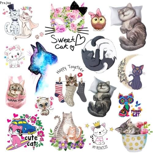 Prajna Cartoon Cat Series Stickers Iron On Transfers Vinyl Heat Transfer Ironing Stickers T-shirt Thermal Patches For Clothing