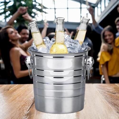 Champagne Wine Bucket Stainless Steel Ice BucketCooler With Handles For Party Beer Drinks Silver Wine Barrel Dropshipping