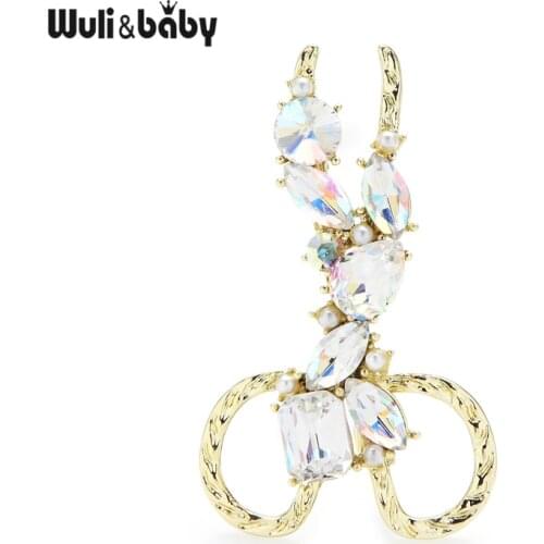 Wuli&baby Handmake Big Crystal Sparkling Scissors Brooch Pins For Women Jewelry Accessories Gift