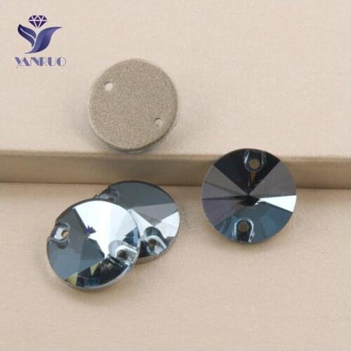 YANRUO 3200 All Sizes Aquamarine Flatback With 2 Holes Crystal Sew On Stones Strass Rivoli Shape For Bags