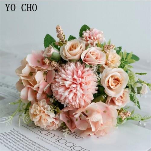 YO CHO 7-fork artificial flower of peony/rose bud bouquet hydrangea wedding bouquet interior decoration 33cm fake flower
