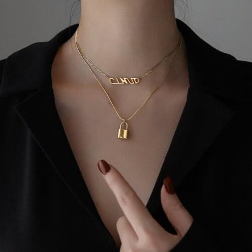 YUN RUO 18 K Gold Double Chain Lock Pendant Necklace European Woman Jewelry Fashion Titanium Stainless Steel Accessory Hip-hop