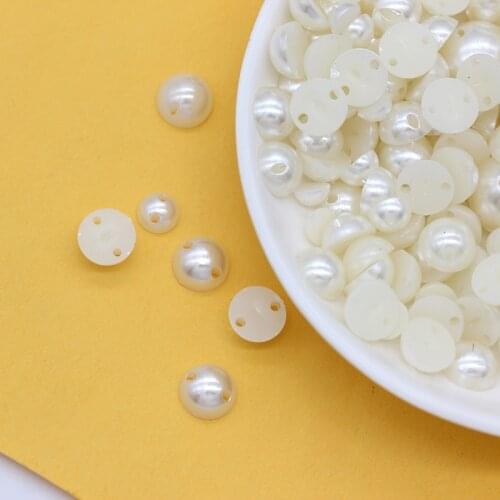 5mm 6mm 8mm 10mm 12mm 14mm Ivory Color Sewing Pearl Beads Sew On ABS Acrylic With Holes Flatback Half Round for Wedding Dress