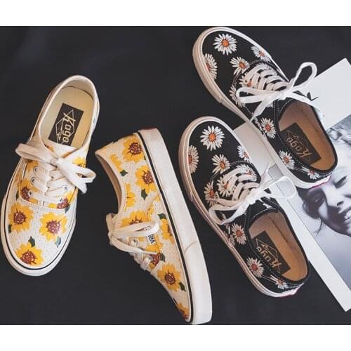 Chaussure Femme Marguerite Shoes Women 2021 Spring Summer New Floral Sneakers Girls Casual Canvas Shoe Sunflower Lovely Flats