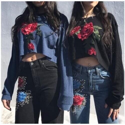 New Fashion Womens Long Sleeve Floral Sweatshirt Crop Top Coat Pullover Stylish Womens Flower Tops Sweatshirts