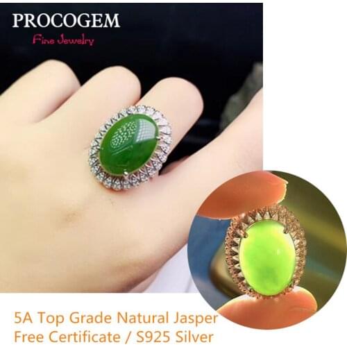 Royal Natural Green Jade Big Ring for Women Party Gifts 13x18mm Jasper Genuine gemstones Fine jewelry 925 Sterling Silver #735
