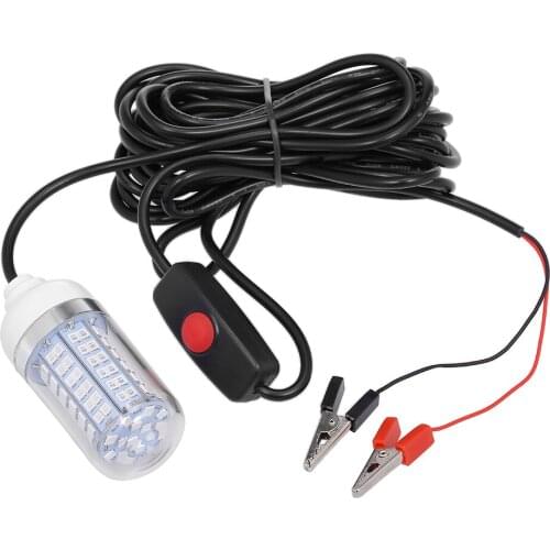 12V 15W Underwater Fishing Attract Light LED Lamp Fish Finding System Light with 30ft Power Cord and Battery Clip