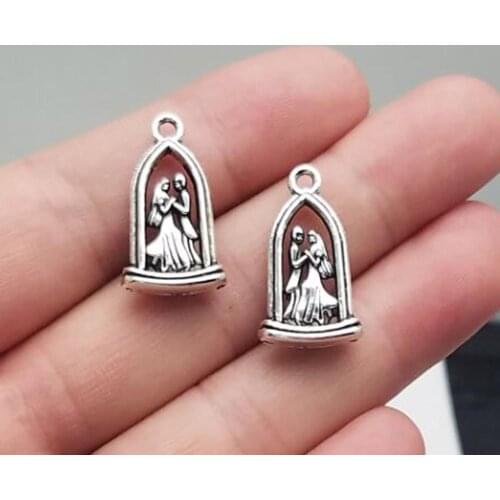 15pcs/lot--23x13mm, wedding cham,Antique silver plated Bride and Groom charms,DIY supplies,Jewelry accessories