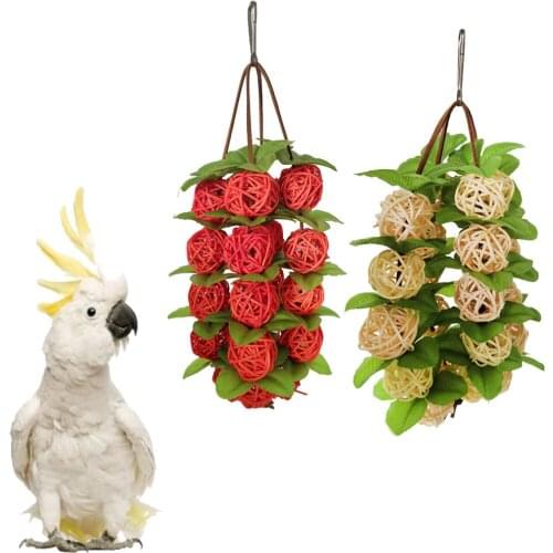 2pcs Parrot Bird Toy Hanging Rattan Balls Interactive Chew Toy Parakeet Budgie African Grey Parakeet Birds Chewing Swinging Ball