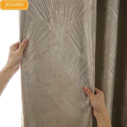 American High-end Jacquard Ginkgo Leaf Printing Thickened Blackout Curtains for Living Room and Bedroom Customized Products