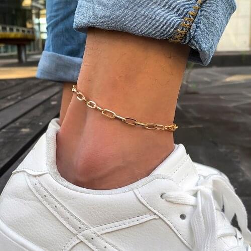 Ingemark Simple Gold Color Anklets Foot Jewelry Leg Cuban Chain 2021 Fashion Ankle Bracelet for Women Beach Accessories Gifts