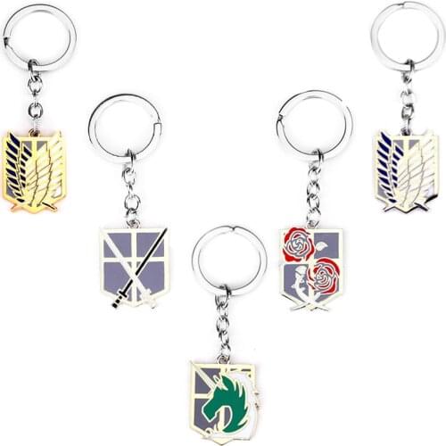 Hot Anime Cartoon keychain Attack on Titans badge pendant keyring key chain holder cover charms for motorcycle car keys