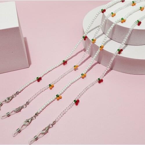 New Transparent Crystal Beads Cherry Glasses Chain for Women Girls Bohemia Beaded Sunglasses Cord Neck Strap Masks Chain