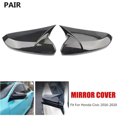 1Pair For 10th Honda Civic 2016-2020 Rear View Side Mirror Cover Case Trim ABS Carbon Fiber Style Car Rearview Mirror Protector