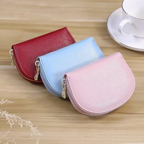 Business Card Holder Red/Blue/Black/Pink/Purple RFID Protection Credit Card Holder Wallet Women PU Leather Zipper Female Wallet