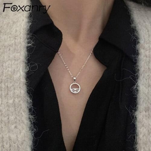 Foxanry 925 Sterling Silver Necklace for Women New Trend Elegant Sweet Design White Zircon Clavicle Chain Jewelry Birthday Gifts