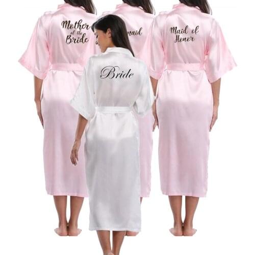 New bride bridesmaid robe with white black letters mother sister of the bride wedding gift bathrobe kimono satin robes
