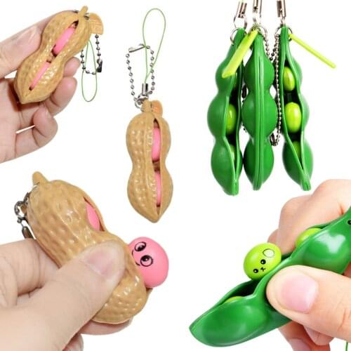 Fidget Toys Decompression Edamame Toys Squishy Squeeze Peas Beans Keychain Cute Stress Adult Toy Rubber Boys Xmas Gift