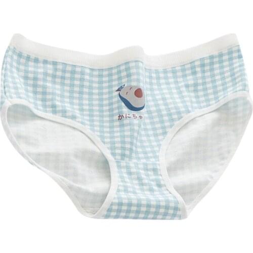 Comfort Cotton Womens Panties Girls Ladies Girls Underwear Plaid Fruit Print Cute Mid-waist Briefs Students Underwear