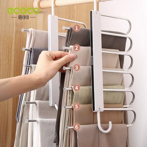Ecoco Multifunctional Bedroom Organizer, Collapsible Pants Skirt Slack Hangers, Trousers Hanger, Suit Storage Rack Foldable