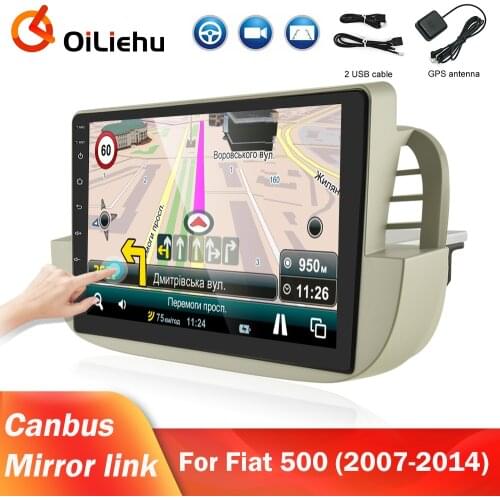 OiLiehu Android 9.1 Car GPS Navigation Radio WIFI 2din Multimedia Player Canbus For Fiat 500 2007 2008 2009 2010 2011 2012 2013