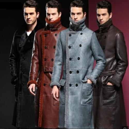 New arrival Fur one male leather coat Mens X-Long leather jacket double breasted Genuine Leather sheepskin Thicken Warm jackets