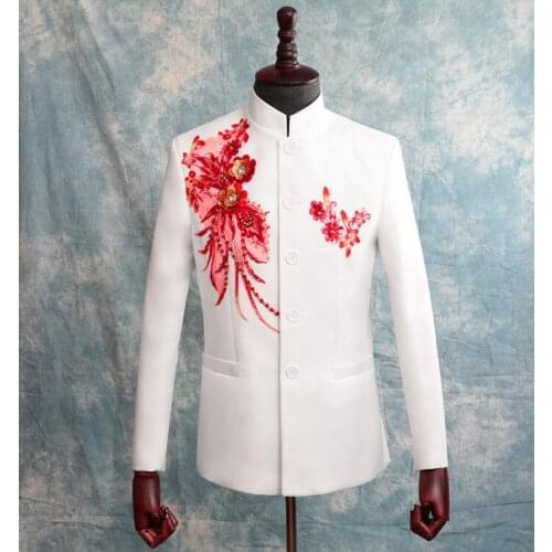 White men suits designs masculino homme terno stage costumes singers jacket men sequins blazer dance Chinese tunic suit mens