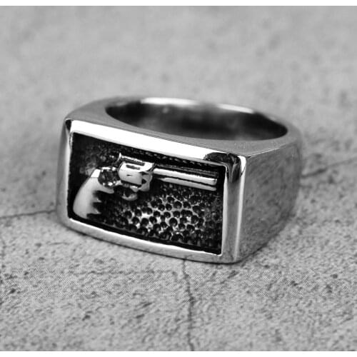 316L Stainless Steel Pistol Weapon Man Men Rings Creativity Punk Rock Hip Hop Personality for Male Boy Fashion Jewelry Gift