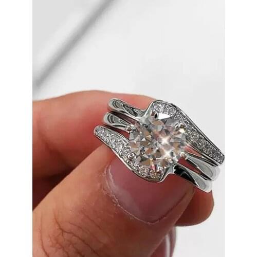 Huitan Double Stackable Set Rings for Women Novel Wedding Engagement Party Fancy Accessories Shiny Cubic Zirconia Luxury Jewelry