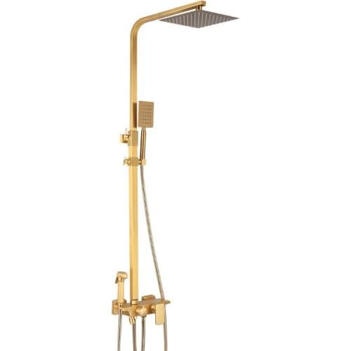 Bathroom Brass Shower Faucet Set In-Wall Rain Fall Gold Shower Tap Wall Mounted Mixer Crane 8" Shower Head with Copper handheld