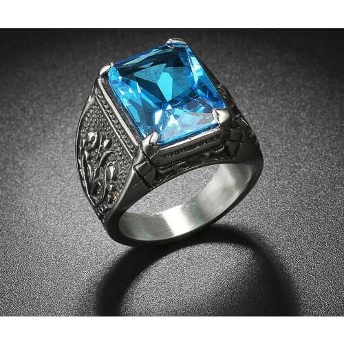 OBSEDE New Fashion 316L Stainless Steel Retro Geometric Mens Ring Austrian Crystal Male Jewelry High Quality Gift for Boyfriend