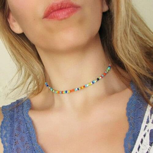 Ethnic Bohemian Style Colorful Acrylic Beads Choker Necklace for Women Sexy Neck Chocker Colar Jewelry Necklaces Gift YN862