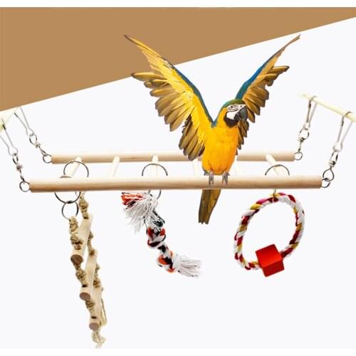 Parrot Toys Pet Wooden Ladders Swing Stair Cotton Rope Ladder Starling Macaw Budgie Hammock Cage Decor Birds Accessoires