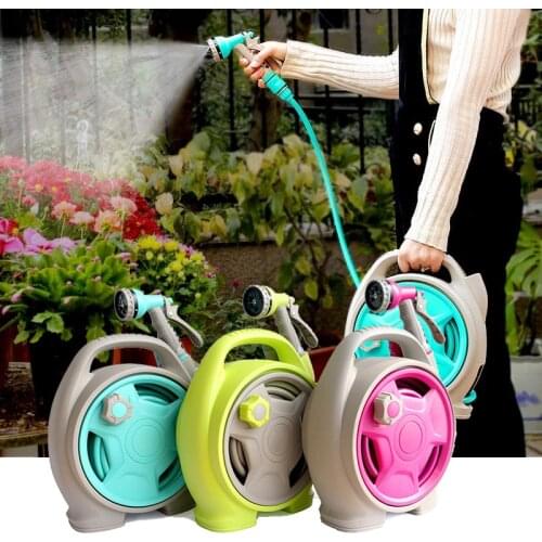Mini Portable Garden Pipe Hose Reel Cart With Water Spray Gun Set Agricultural Home Garden Storage Suit Cart Car Wash Hose Car