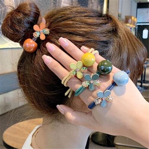 2020 New Simple Cute Girl Hair Tie Ropes Colorful Beads Flowers Elastic Hair Bands for Women Fashion Headdress Hair Accessories