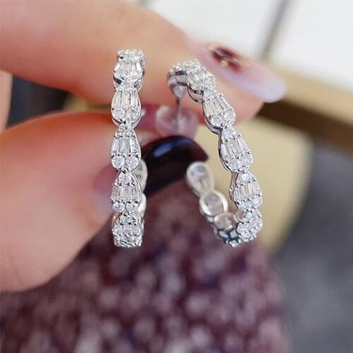 Luxury Simple Hoop Stud Earrings Inlay Shiny AAA Crystal Zircon Fine Jewelry For Women Wedding Party And Birthday Gift For Girls