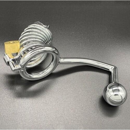 Sex Toys For Male Stainless Steel Chastity Belt Cock Cage with Anal Plug BDSM Bondage Adjustable Penis Ring Metal Penis Cage