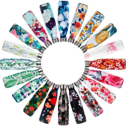 Custom 24 Color Floral Water Bottle Stainless Steel Flask Laser Engraving Name Thermos Drink Bottle Gym Sport Shaker Coffee Cup