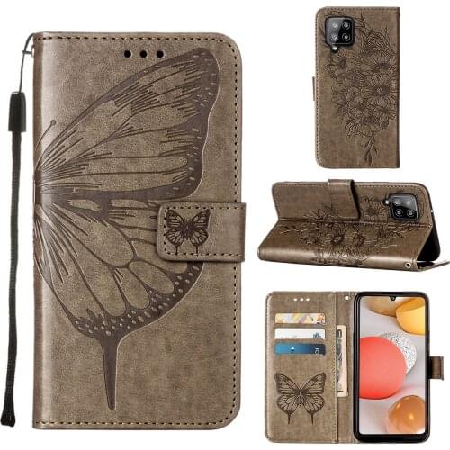 Embossed Flying Butterfly Leather Phone Case For Samsung Galaxy A42 5G Vintage Card Slot Pocket Stand Wallet Cover